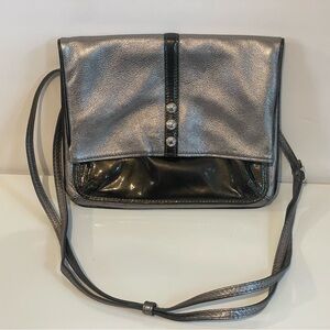 Brighton Nolita Pewter Leather Crossbody Handbag Magnetic Foldover Excellent